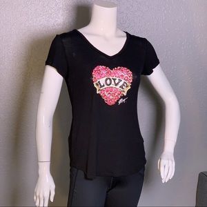 Betsey Johnson LOVE Heart Performance Black Tee S